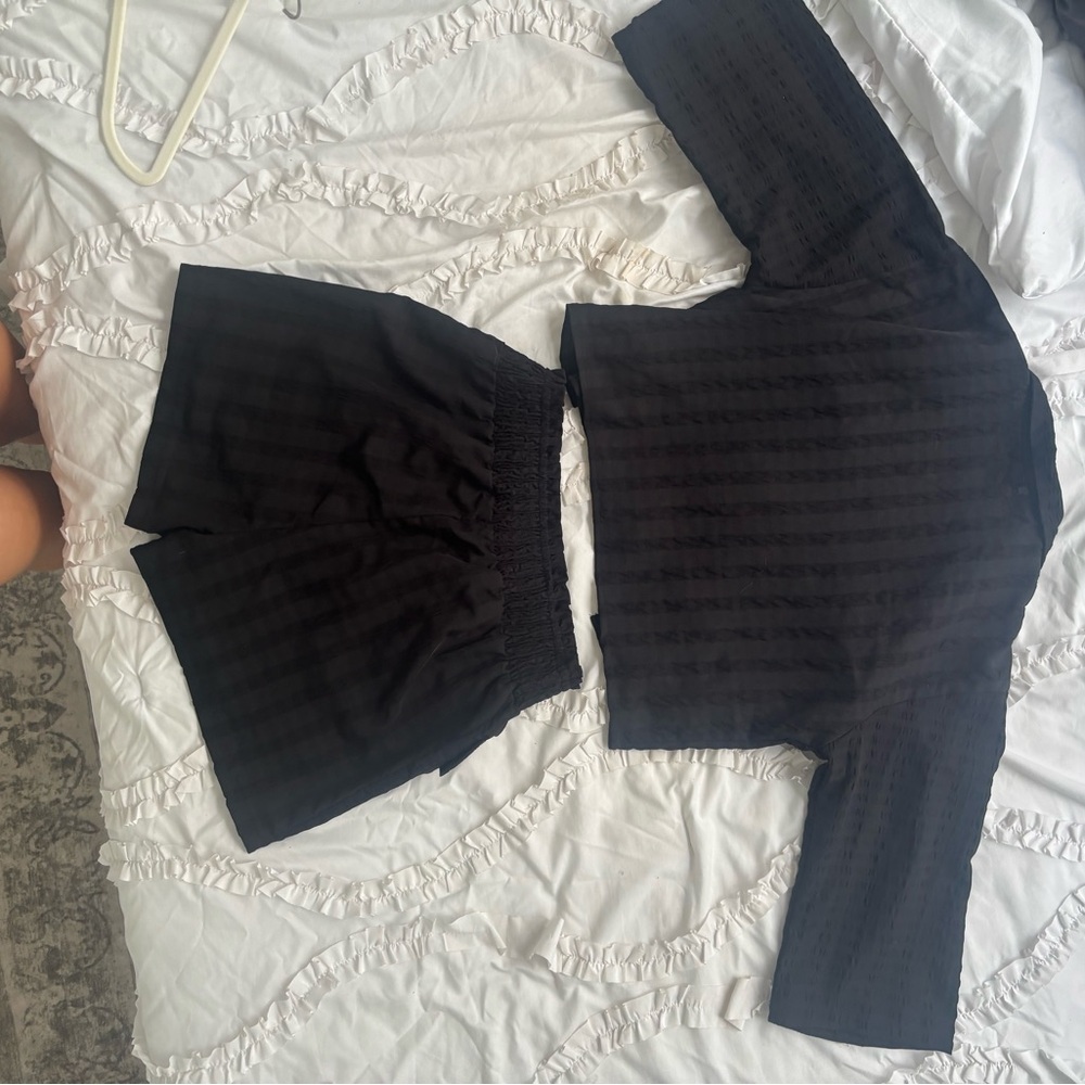 Boohoo Black Boxy Ribbed 3/4 Sleeve Blouse